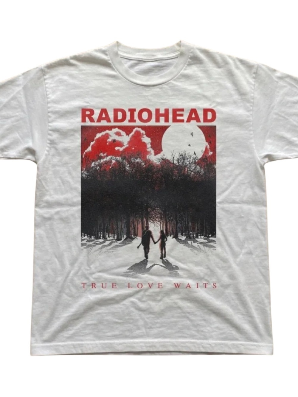 Gildan White Radiohead "True Love Waits" Graphic Tee with Red & Black Print